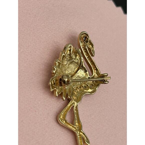 Vintage 14K Gold Flamingo Brooch Pendant Diamond Sapphire BIRD Estate Pin 3.33g - Picture 7 of 15
